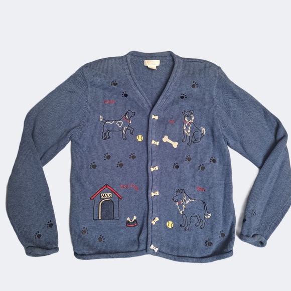 Christopher & Banks Sweaters - Christopher & Banks Cardigan Sz M‎ Sweater Knit Long Sleeve Dog Puppy